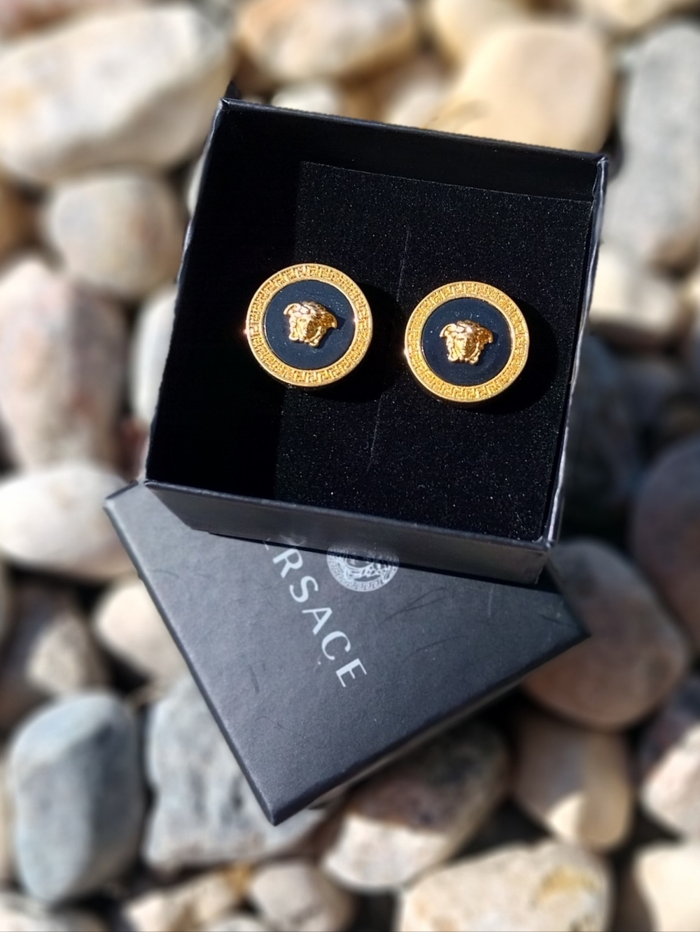 Versace Gold and Black Medusa Round Cufflinks